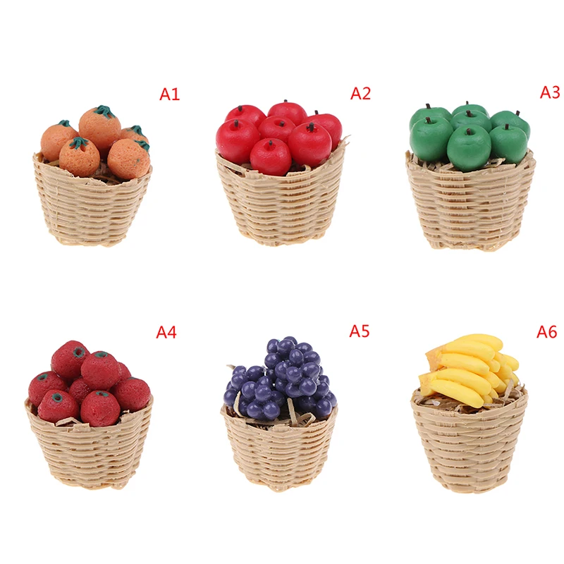 1:12 Scale Dollhouse Miniature Food Toy Dinning Fruit Bamboo Basket decor ZP 