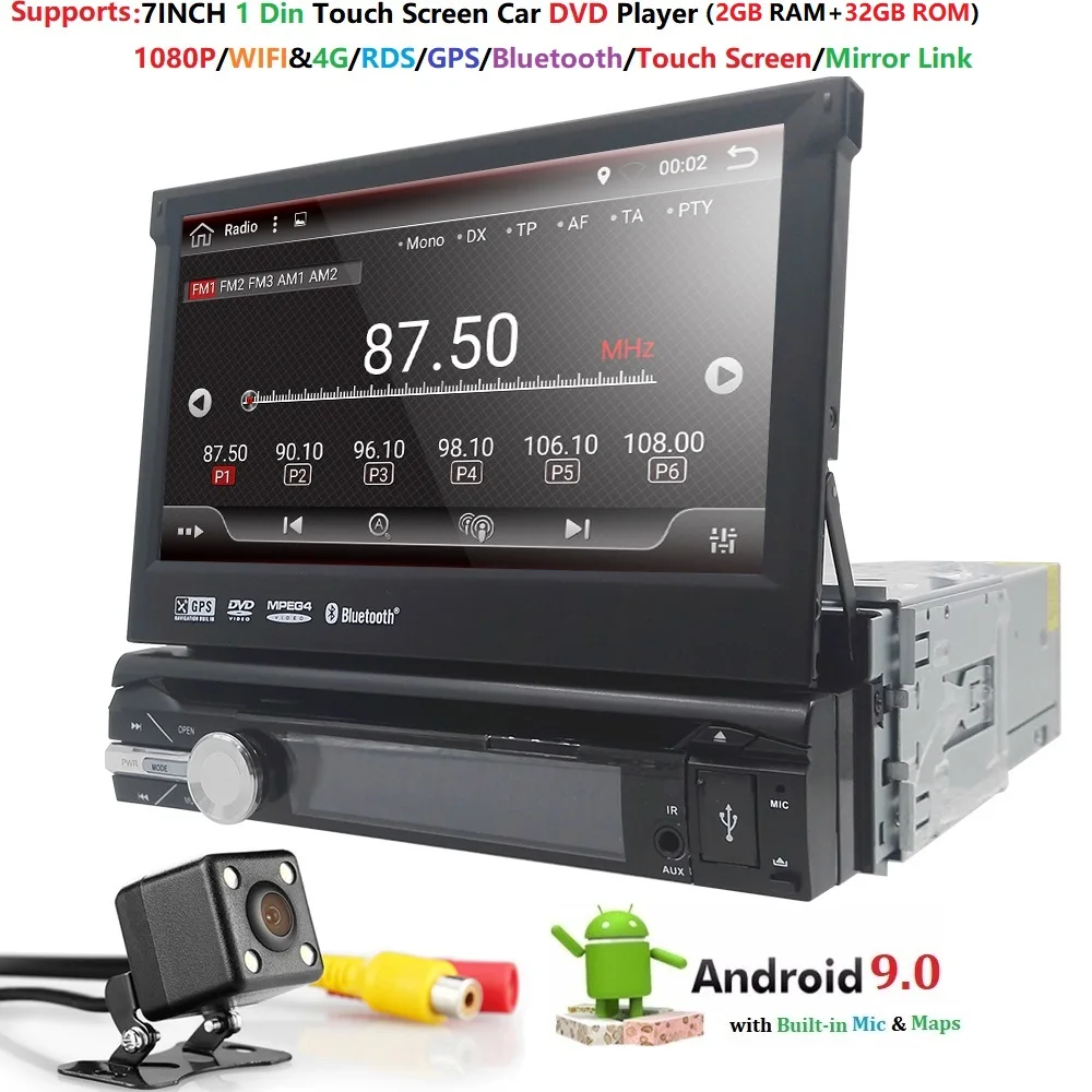 Universel 1 din " Android 9,0 четырехъядерный DVD gps навигация 2 Гб ram 32 ГБ rom поддержка Wifi, OBD2, DAB, DVR, камера, карта