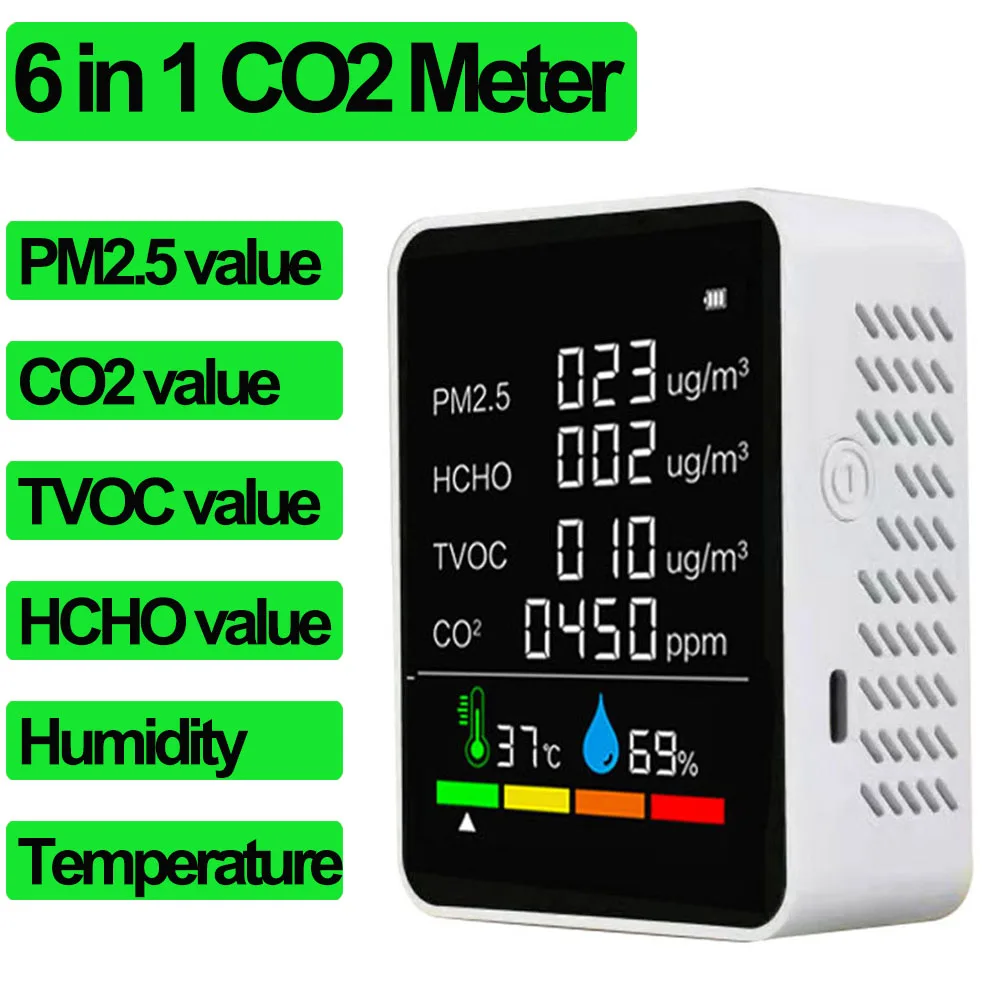 tape measure cm 5 in 1 CO2 Meter Digital Temperature Humidity Sensor Tester Air Quality Monitor CO2 Detector Carbon Dioxide TVOC HCHO Detector instrument to measure wind speed Measurement & Analysis Tools