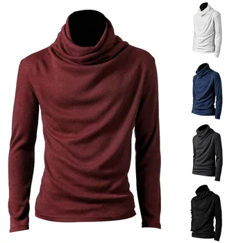 

JODIMITTY Men's Fashion Long Sleeve Knitted T-Shirt Slim Male High Neck Solid Top Cotton Pullover Autumn Casual Basic T-Shirts