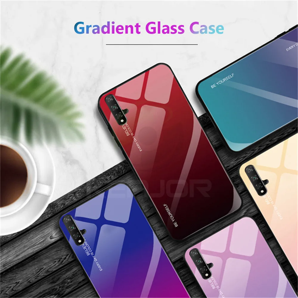 Стеклянный чехол Keajor для huawei Nova 5 T, чехол из ТПУ с градиентом+ чехол из закаленного стекла для телефона, чехол для huawei Honor 20