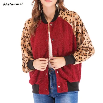 

Women Autumn Winter Casual Leopard Patchwork Jacket Women's Outwear Coat Fashion Ladies Long Sleeve Loose Jacket Coats Overcoat