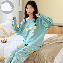 2021 Spring Autumn Women's Sleep Lounge Pajama Long Sleeved Woman Pajama Set Cartoon Pyjamas Cotton Sleepwear M&XXXL Fashion
