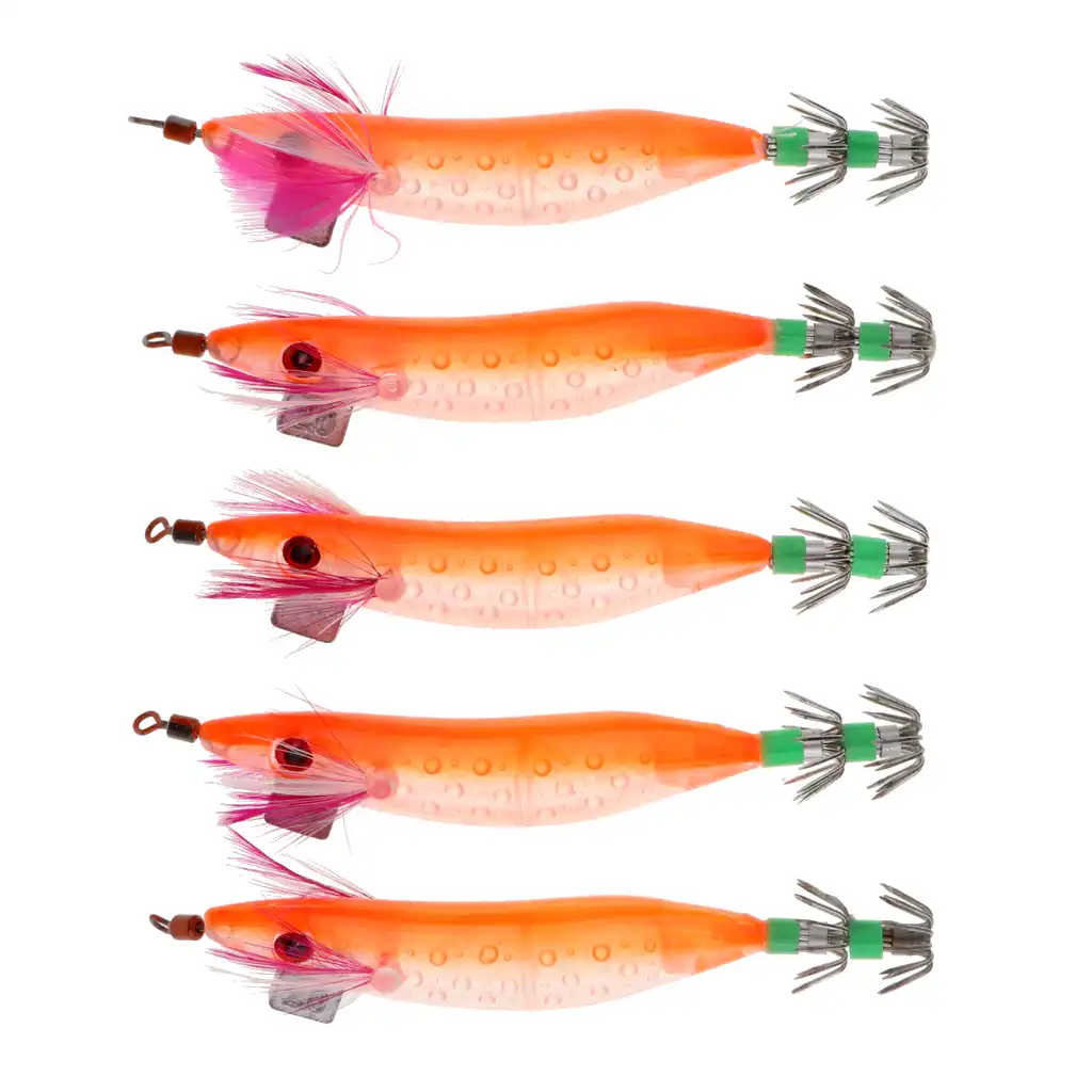 5 Pcs Glow in the Dark Luminous Fishing Lures Bait Squid Shrimp jigs Hooks 10cm