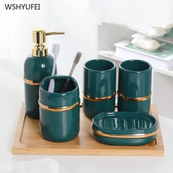 

Light luxury ceramic hand-painted gold bathroom storage set wash cup set mouth cup soap bottle soap dish toothbrush holder