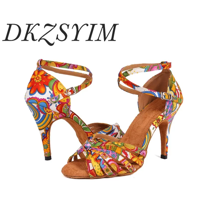 Latin Dance Shoes For Women Female Ladies Ballroom Tango Dance Shoes Print Flowers Soft Bottom Salsa 6-10CM
