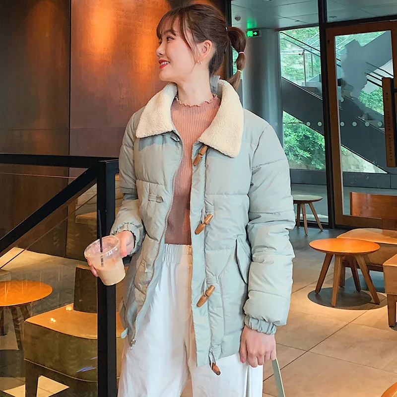 

Cotton-padded Jacket Women's Short 2019 Autumn And Winter New Style Korean-style Lambs Wool Loose-Fit Fold-down Collar Cotton-pa