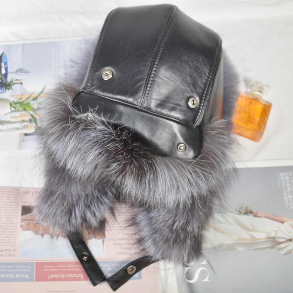 Новые мужские ветрозащитные зимние шапки-бомберы из натурального меха лисы, качественная шапка из меха енота, Мужская Роскошная шапка из натуральной овечьей кожи