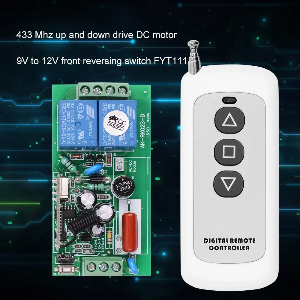 

New 433MHz Universal Wireless Remote Control Switch 9V to 12V DC Motor Speed Controller Car Forward Reverse Switch