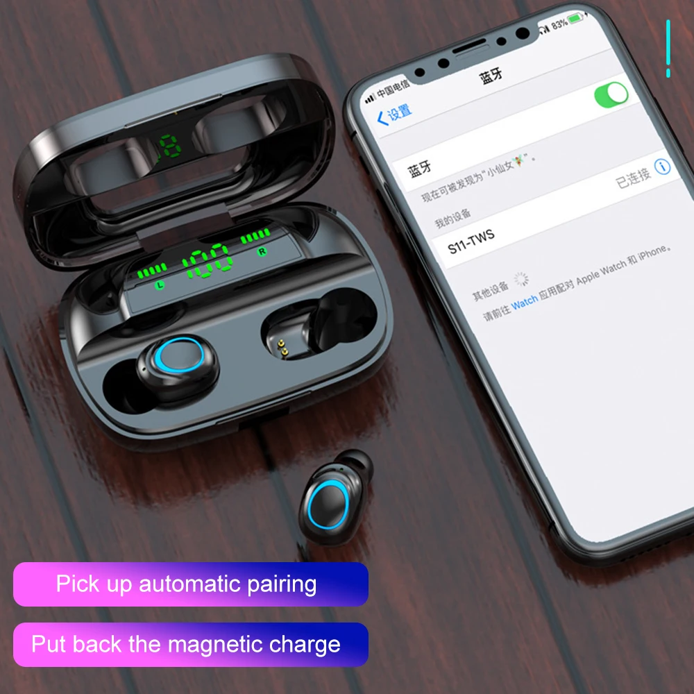 Ottwn S11 TWS Wireless Bluetooth Headset sport Headset with 3500mah charging box Noise Canceling Call Headset for IPhone Xiaomi