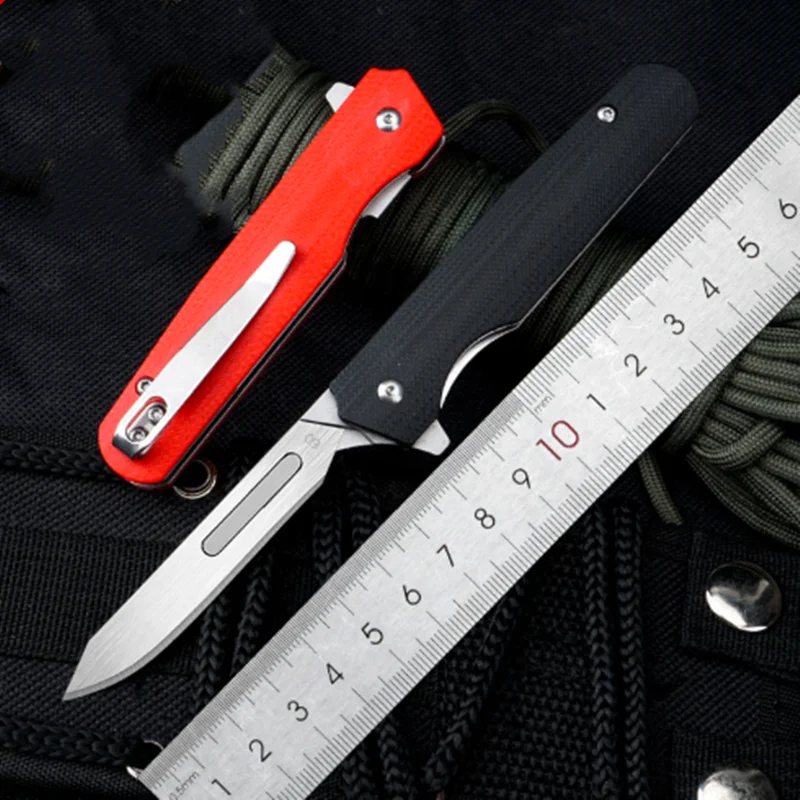 KESIWO J085B Scalpel Folding Knife Blade key chain pocket knives G10 Handle Survival rescue letter opener small EDC tool knife |