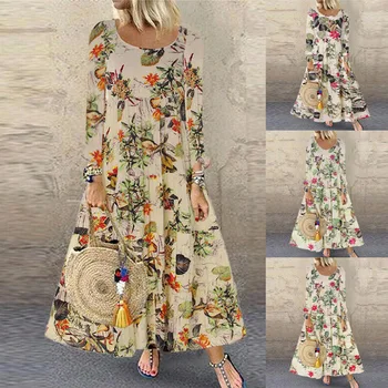 

2020 Summer New Women's Dress Round-neck Casual Dress for Daily and Beach Printed Dresses for Ladies Girls Female 3XL Size