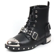 Ankle-Boots Rock-Shoes Rivets Spring Fashion Luxury Brand New Toe Autumn Metal Men 15/15D50