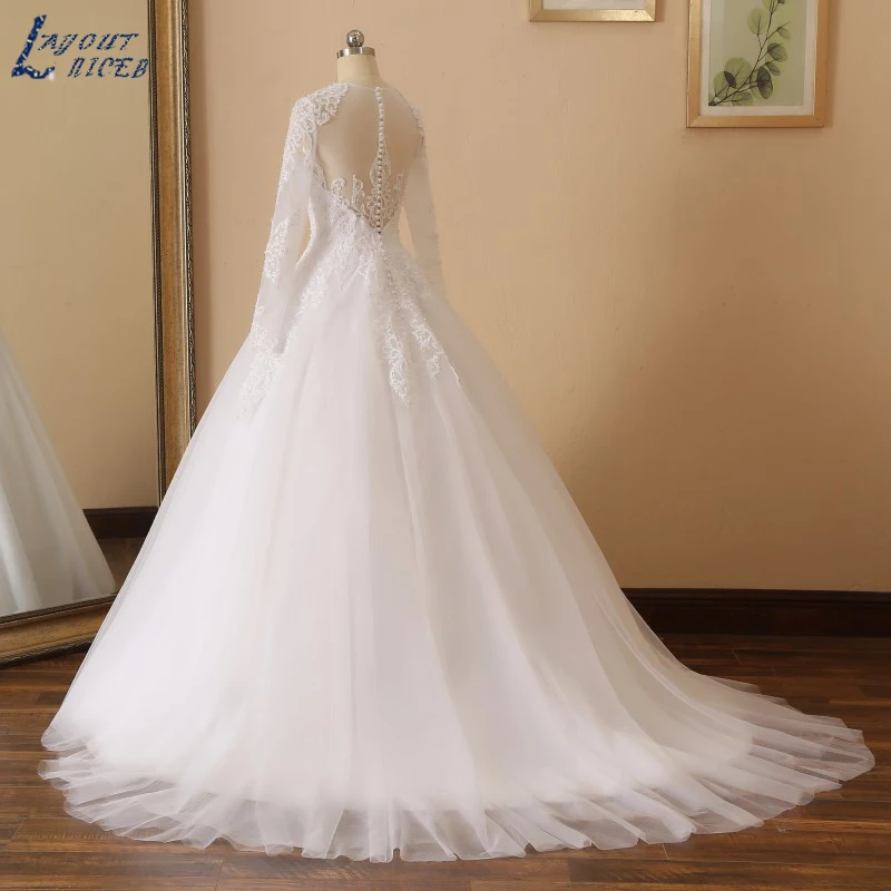 YQS017 Robe De Mariee Новое поступление красивое кружевное свадебное платье трапециевидной формы с круглым вырезом и пуговицей свадебное платье на заказ