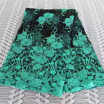 

Dark Green African Lace Fabric 2019 Embroidery Nigerian Beads Lace Fabric.High Quality Stones French Tulle Lace Fabric For Women
