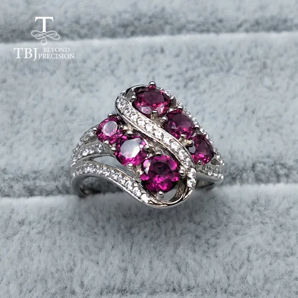 rhodolite rings Кольцо из родолита с натуральным драгоценным камнем, кольцо из стерлингового серебра 925 пробы, простой стиль, хорошее ювелирное изделие для девочек на день рождения и на каждый день с подарочной коробкой - Цвет камня: rhodolite rings