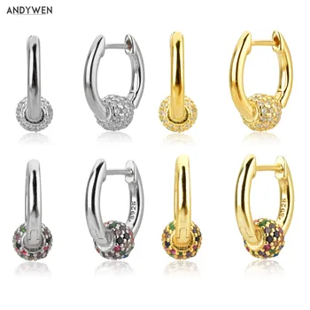 

ANDYWEN 925 Sterling Silver Rainbow Colorful Beads Hoops 9mm Huggies Dangle Circle Piercing Pendiente Women Luxury CZ Zircon