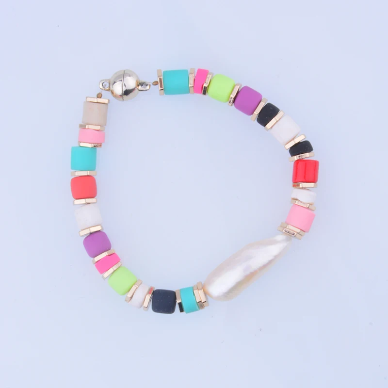 Boho богемный женский vsco девушка pulseras mujer moda браслеты bileklik пресноводный жемчуг радужные бусины шпрингельный замок браслет женский браслет - Окраска металла: bracelet