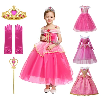 

Girl Dress Kids Christmas Party Cosplay Costume Sleeping Beauty Princess Fancy Dresses Lace Mesh Ball Gown Baby Clothes for Girl