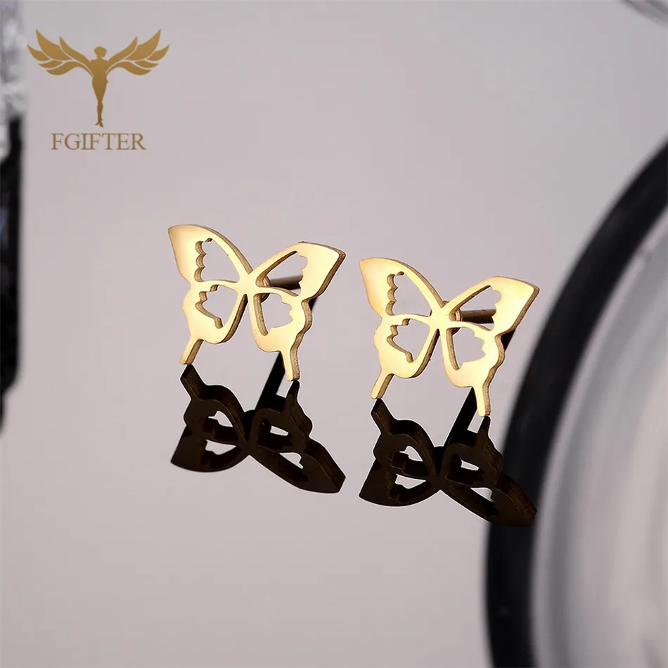 Изысканные полые серьги-бабочки в виде насекомых для женщин, золотые серьги-гвоздики из нержавеющей стали, пирсинг для ушей, кольца