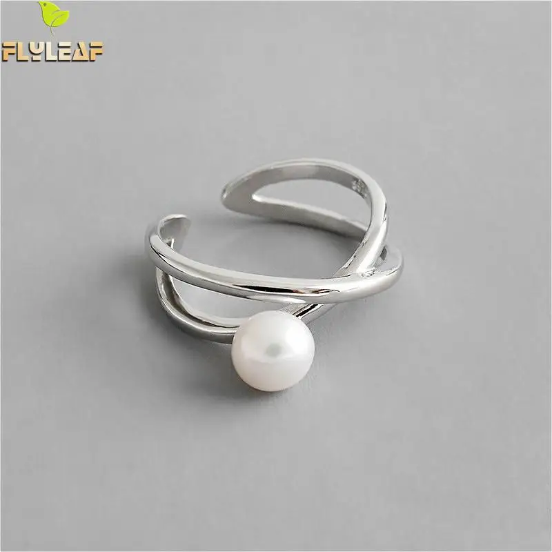 

Flyleaf 925 Sterling Silver Pearl Cross Open Rings for women INS simple style lady Fine jewelry