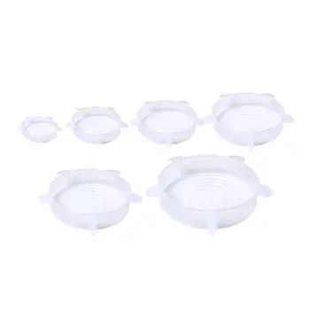 

6PCS/Set Home Silicone fresh-keeping lids stretchable Transparent round cover Tea Cup Water Cup Bowl Lid