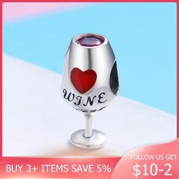 

CodeMonkey Red Wine Glass Charm 925 Sterling Silver Bead Fit Original Design Bracelets Pendant For Women DIY Jewelry CMC788