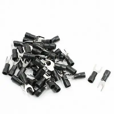 

50 x SV3.5-6 Black Pre Insulated Fork Terminal for AWG 14-12 Wire 1/4" Stud