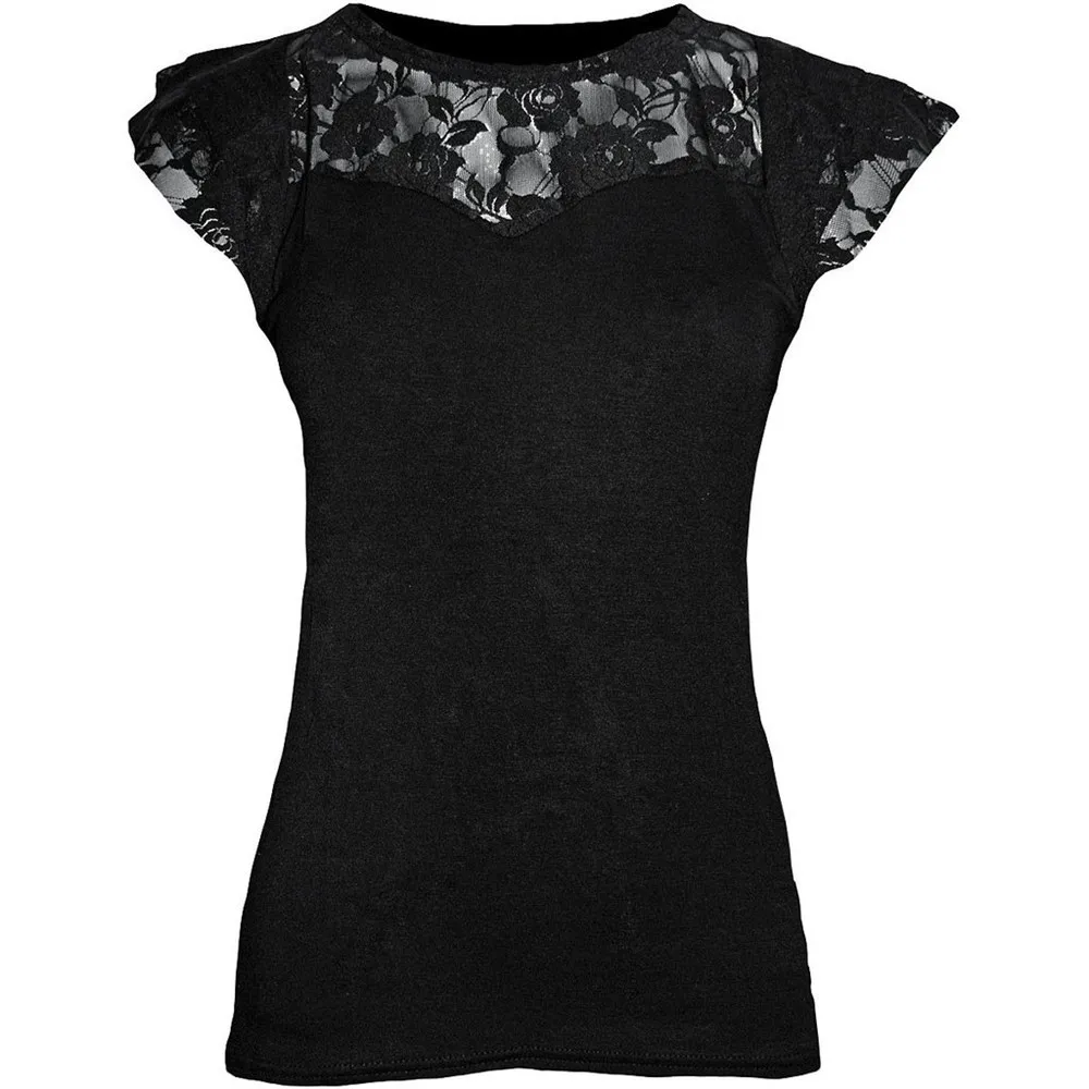 Gothic Punk Plus Size Black Graphic Lace Rose T-shirts Women Y2K Clothes Grunge Short Sleeve Hollow Out Tshirts Tee Tops 5XL