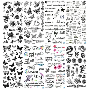 

5pcs / Lot Feather Cool Tattoos For Hand Tattoo Heart Tatoo Temporaire Femme Deer Butterfly Waterproof Bird Tatoos Dragon Homme
