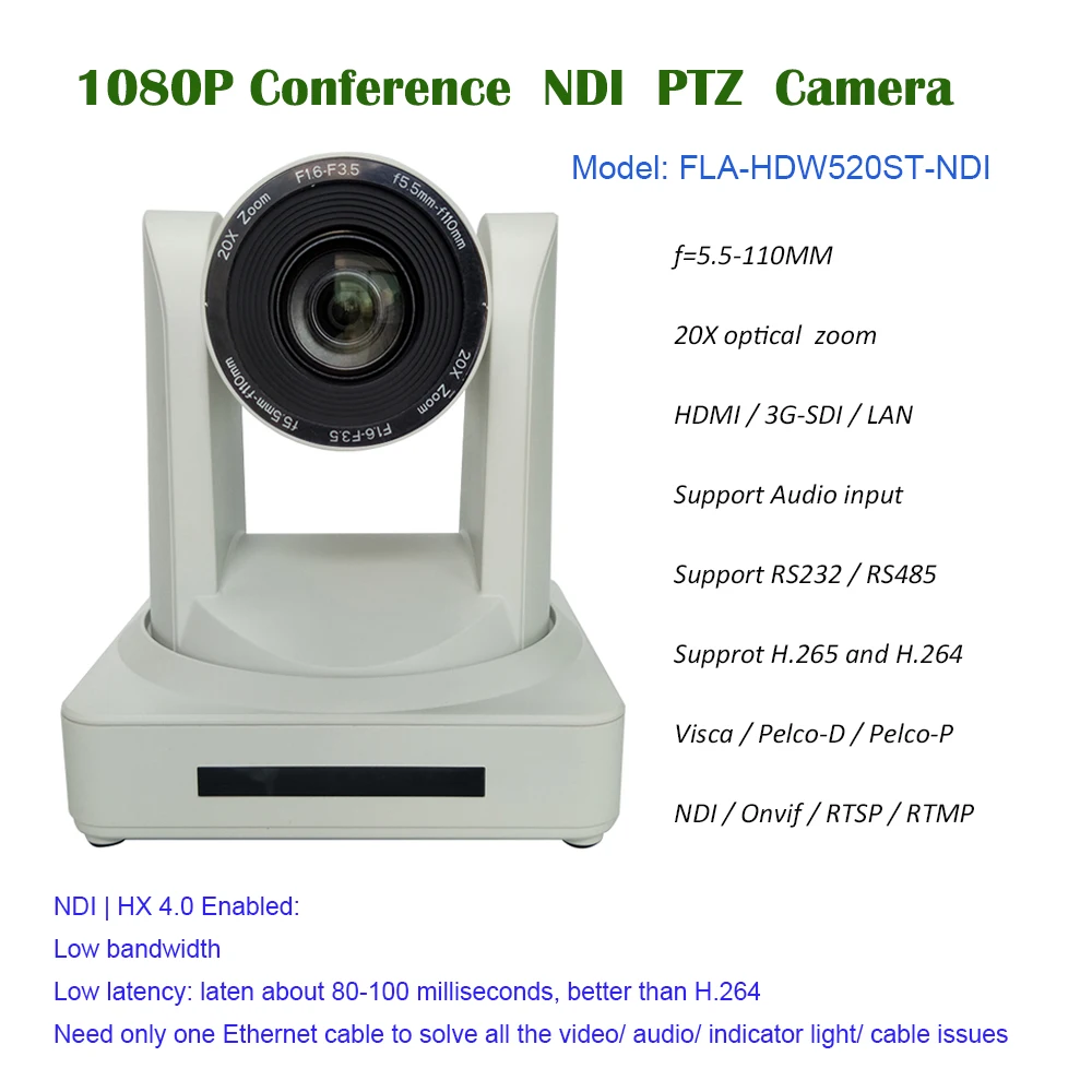 

Low Latency NDI | HX 4.0 Video Conference Camera 20X 1080P PTZ Camera for live broadcasting & telemedicine