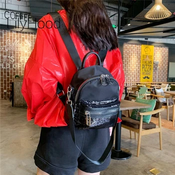 

Lady Small Size Sequin Paillette Crossbody Backpack Women Summer Glittering Sparkly Mini Nylon Bagpack Bag Female Casual Bag