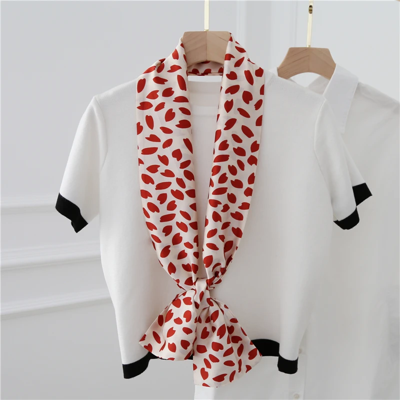 Весенний узкий длинный шелковый шарф для девочек с двойной печатью, модные женские атласные Галстуки-шарфы шелковый платок 15 см* 145 см - Цвет: NO.13
