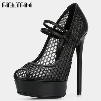 

RIBETRINI Sexy Super High Thin Heels Shoes New Ins Hot Brand Party Gold Women Sandals 2020 Evening Platform Sandals