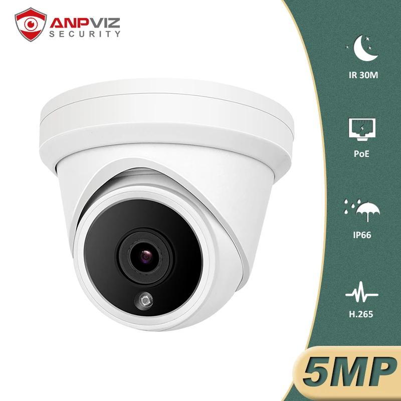 Anpviz 5MP POE IP Camera Security Surveillance Wide Angle With Audio Outdoor Hikvision Compatible Infrared Night Vision H.265 |