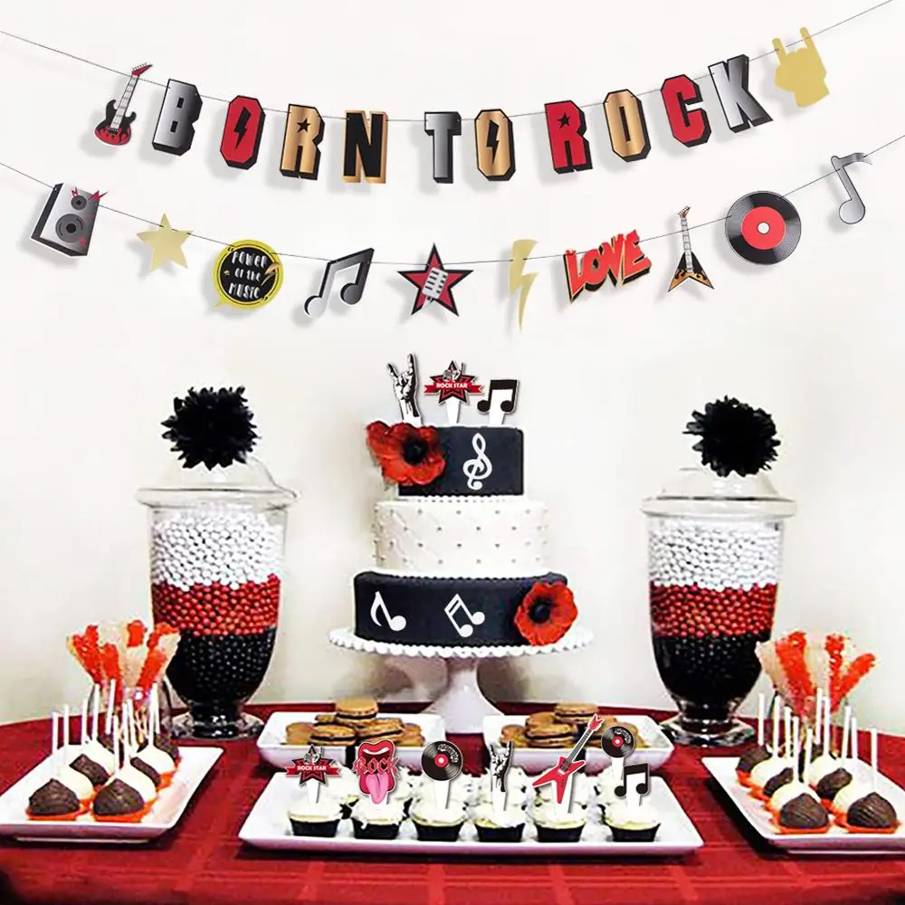 Rock & Roll-Decoración de fiesta de cumpleaños para niños, cartel colgante  con temática musical, suministros para fiestas de compromiso y bodas _ -  AliExpress Mobile