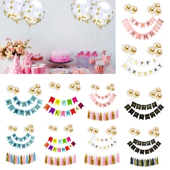 

Happy Birthday Banner Decorations Bunting Gold Balloons Hanging Garland Party Decor Kids Baby Brithday