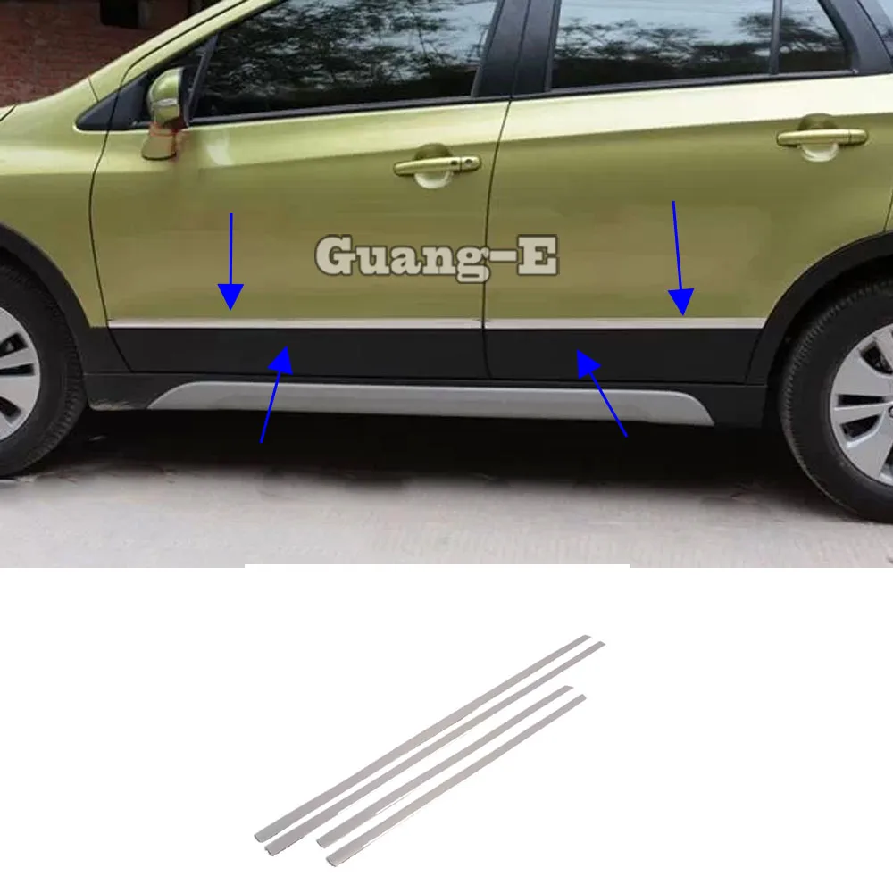 

Car Cover Detector Stainless Steel Side Door Body Trim Sticks Strips Molding For Suzuki S-Cross Scross SX4 2014 2015 2016 2017