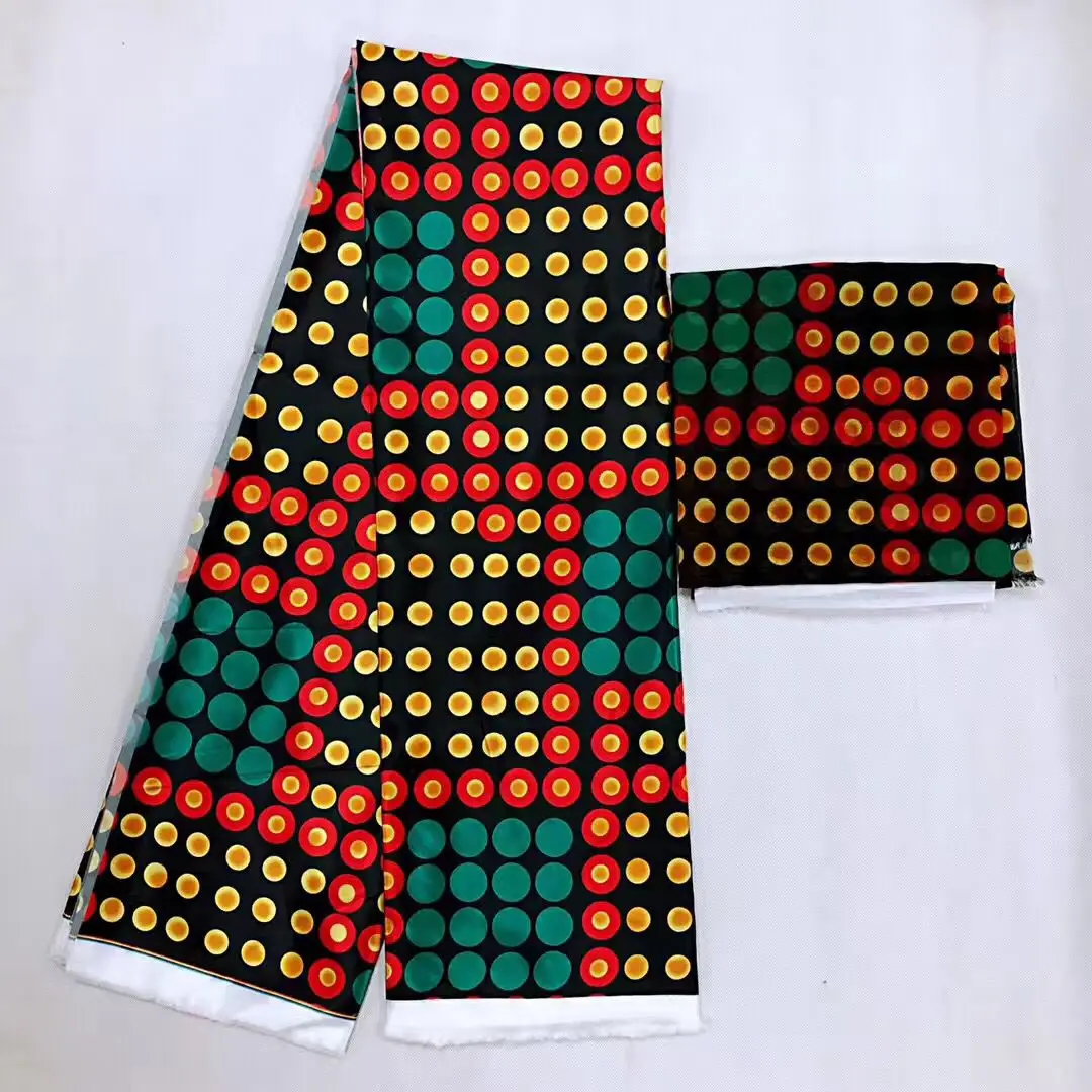 Новые шелковые принты ткань Анкара Атлас воск высокое качество 5 ярдов африканская кружевная ткань для вечерние платье с шифоновый шарф в комплекте