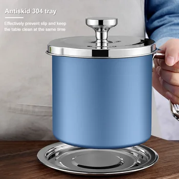 

1.3L Frying Oil Bacon Grease Container Ergonomic Non Slip Rustproof Stainless Steel Kitchen Keeper Sealed Storage Pot Cooking
