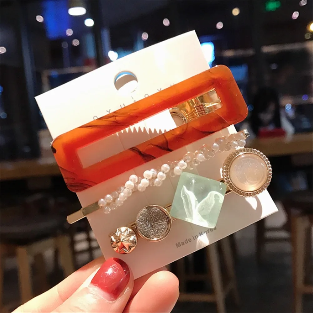 Новинка 3 шт./набор модные жемчужные ацетатные геометрические заколки для волос