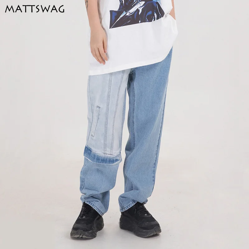 

MATTSWAG Patchwork Jeans for Men Gradient Design Men Denim Pant Washed Distressed Straight Trousers Men High Quality Men Clothes