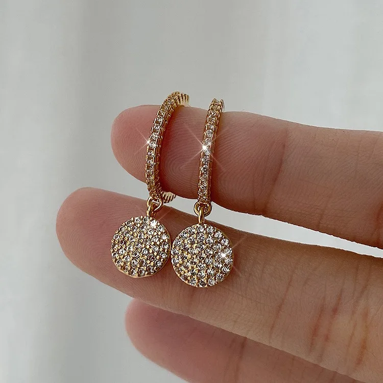 

Reilly 2021 exquisite geometric full of diamond round pendant minimalist niche earring korean fashion earrings for women