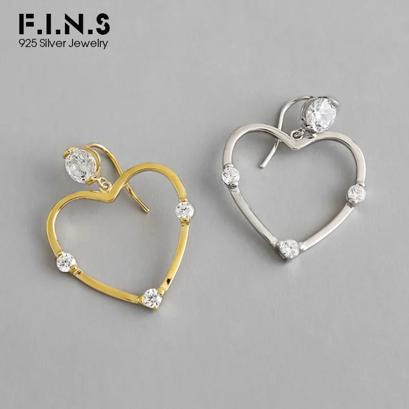 

F.I.N.S Korean S925 Sterling Silver Earrings Two-tone INS Love Heart Zircon Female Earrings Fashion Jewelry Womens Accessories