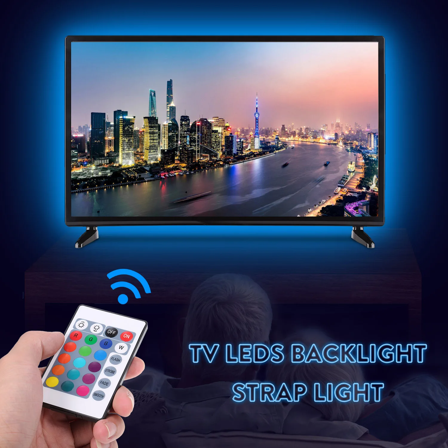 WiFi 제어 USB LED 스트립 라이트 백라이트 스트랩 TV 디 밍이 가능한 빛 16 RGBW 색상 적외선 원격 4 조명 모드