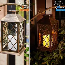 

Solar Candle Wind Lantern Plastic Lantern LED Electronic Candle Wind Hollow Lantern Solar C0V2