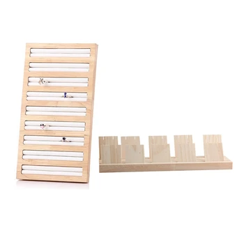 

Rectangle Bamboo PU Leather Jewelry Display Tray White & Wood Jewelry Display Necklace Jewelry Display Tray 2 Slots