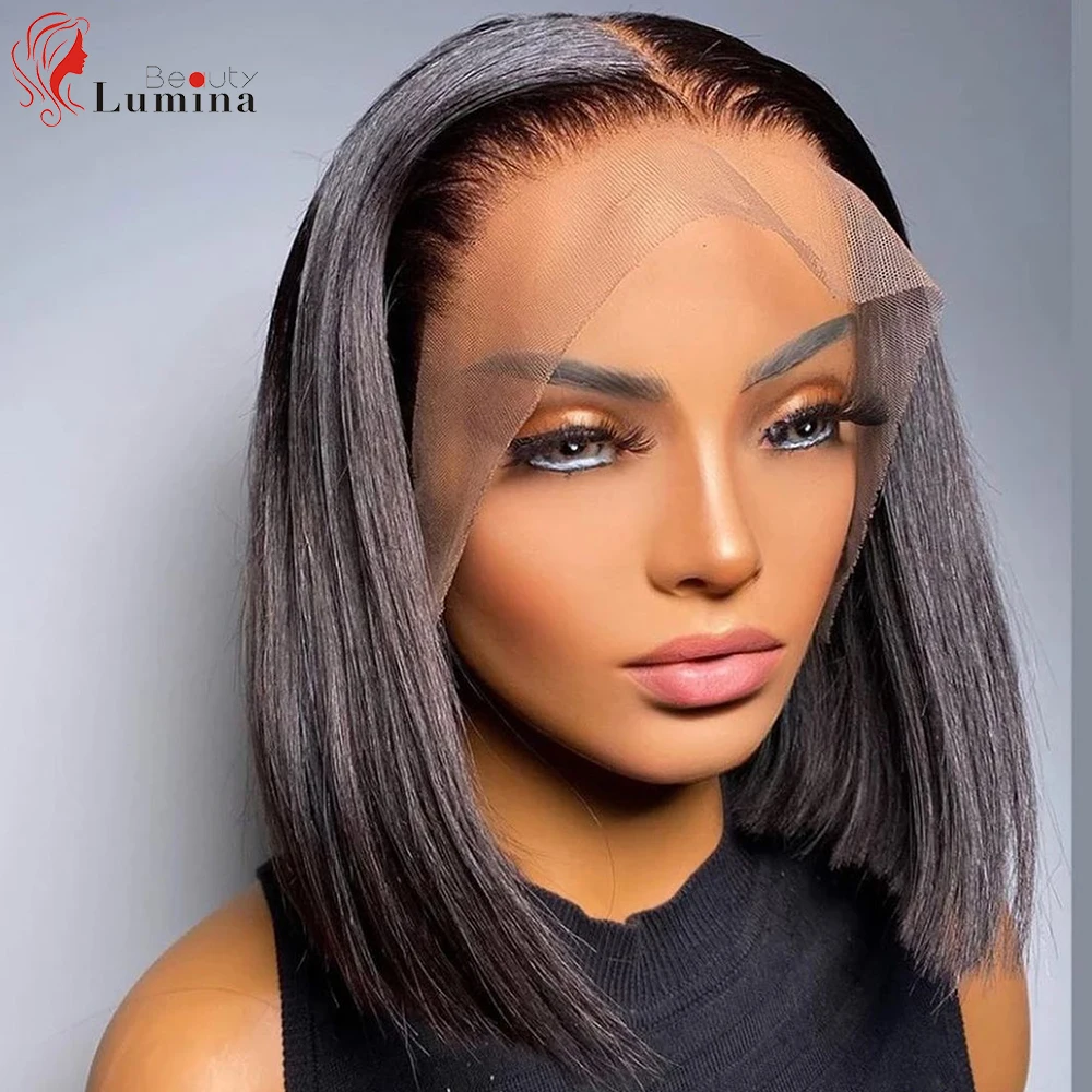 Perucas de Cabelo Fechamento do Laço Parte do Laço Peruca de Cabelo Bob em Linha Reta Humano Peruca Curto Perucas l Cor Natural 100% Remy Cabelo Bob 3 Apliques com cabelo humano