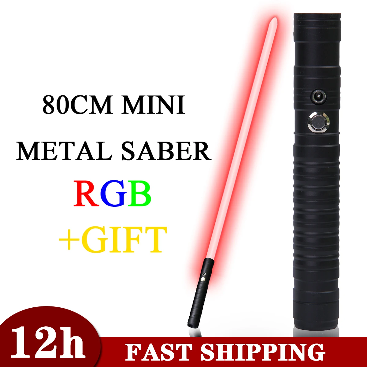 Jedi 80cm Mini sable láser RGB 7 cambio de colores LED espada mango de Metal pesado sonar el duelo dos en uno en Saber Cosplay Stage Props