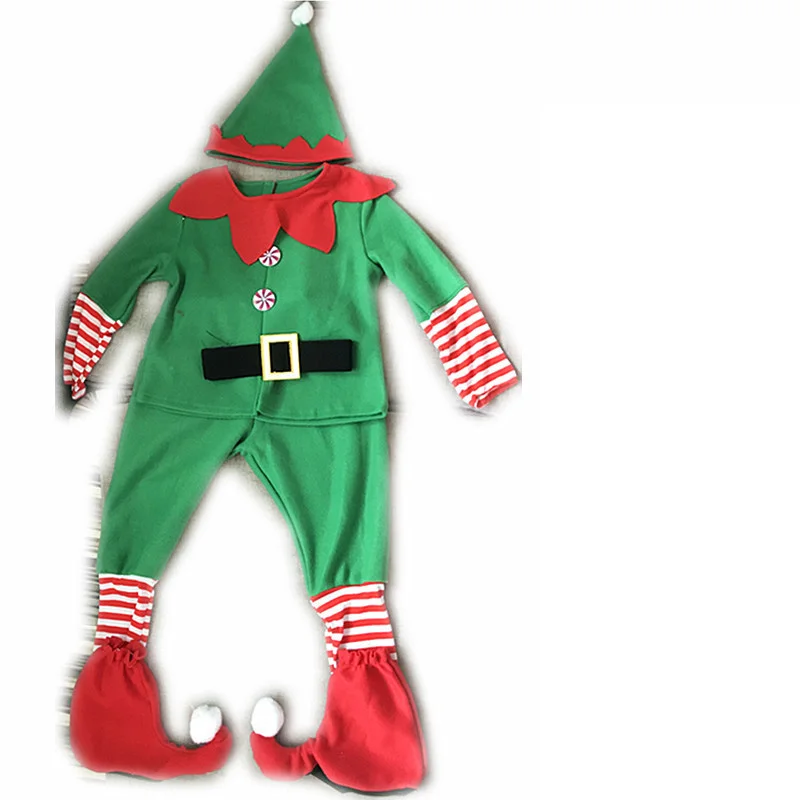 Зеленые рождественские костюмы с изображением эльфа, Санта-Клауса; Семейные комплекты для костюмированной вечеринки; шляпа на Хэллоуин; карнавальный костюм; Новогоднее платье